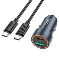 Hoco Z57A Dual Port Mini Car Charger With (TC to TC) Cable Black (PD 30W)
